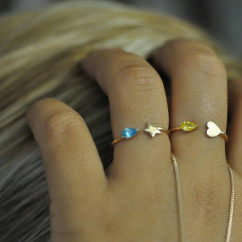 By Golden House - Kalp ve Damla Taş Yüzük