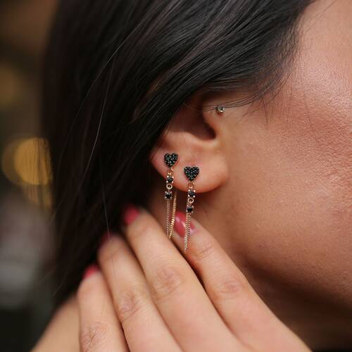 By Golden House - Kalp Zincirli Küpe