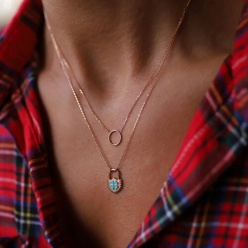 By Golden House - Kilit Yonca İkili Kolye