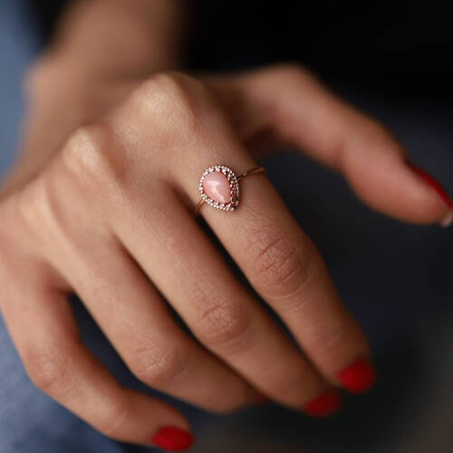 By Golden House - Kraponya Damla Mercan Yüzük By Golden House - Kraponya Damla Mercan Yüzük