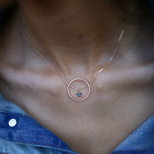 By Golden House - Mavi Pırlantalı Yıldız Kolye