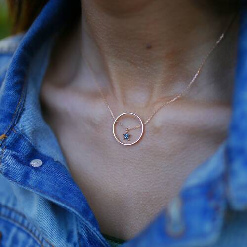 By Golden House - Mavi Pırlantalı Yıldız Kolye (1)