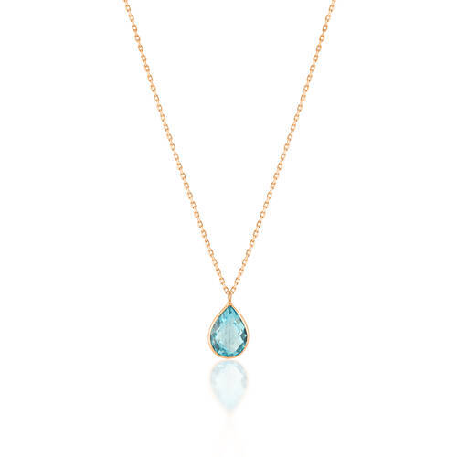 By Golden House - Mavi Taşlı Damla Kolye (1)