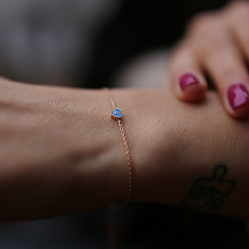 By Golden House - Mine Gözlü Kalp Bileklik (1)