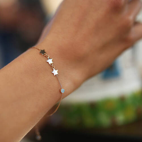 By Golden House - Mineli Üçlü Yıldız Bileklik