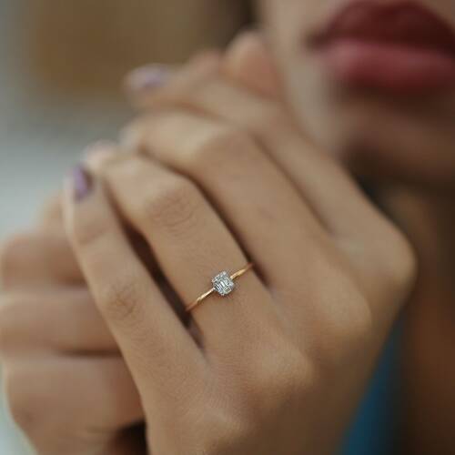 By Golden House - Mini Baget Pırlanta Yüzük (1)