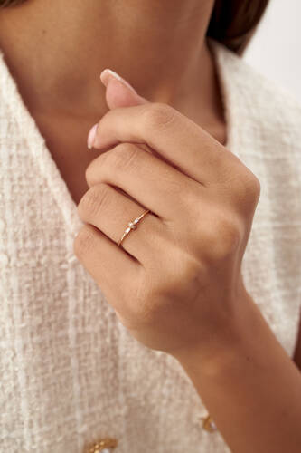 By Golden House - Mini Çift Baget Pırlanta Yüzük