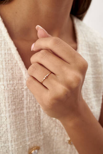By Golden House - Mini Çift Baget Pırlanta Yüzük (1)