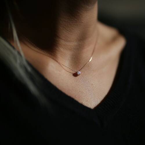 By Golden House - Mini Pırlanta Tektaş Kolye