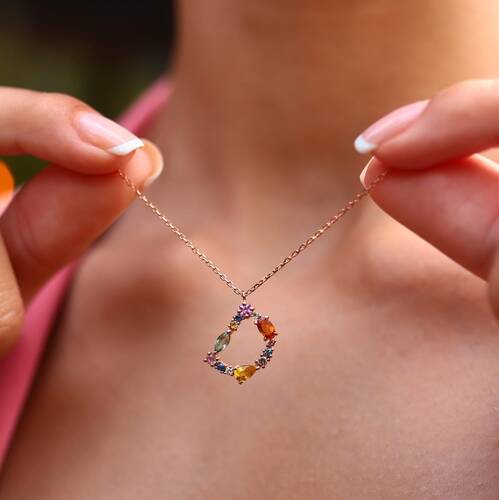 By Golden House - Mix Safir Harf Kolye