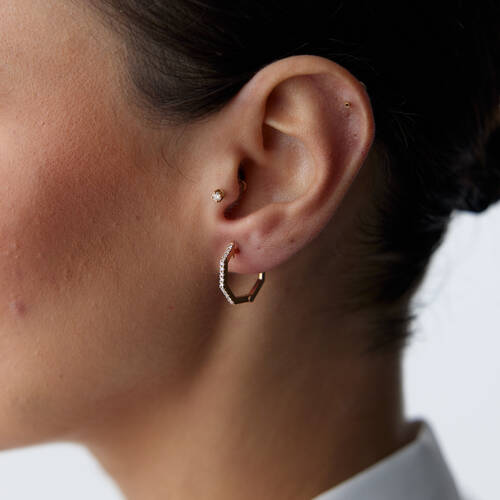 By Golden House - Heptagon Pırlanta Küpe