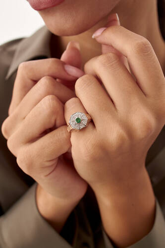 By Golden House - Oktagon Zümrüt Pırlanta Yüzük