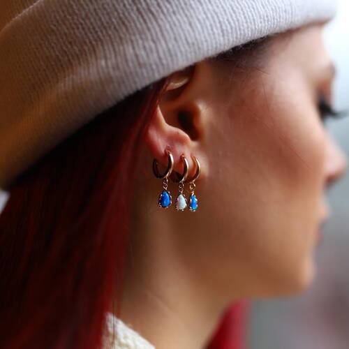 By Golden House - Opal Taş Sallantılı Küpe (1)