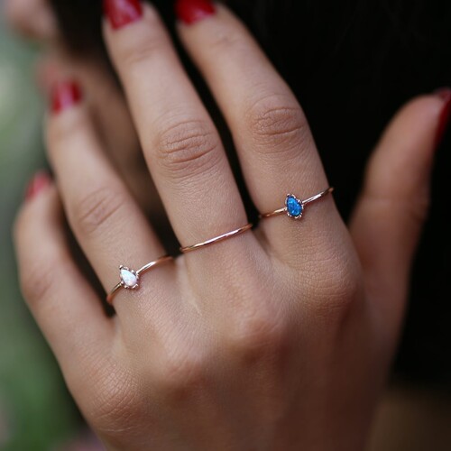 By Golden House - Opal Taşlı Kombin Yüzük