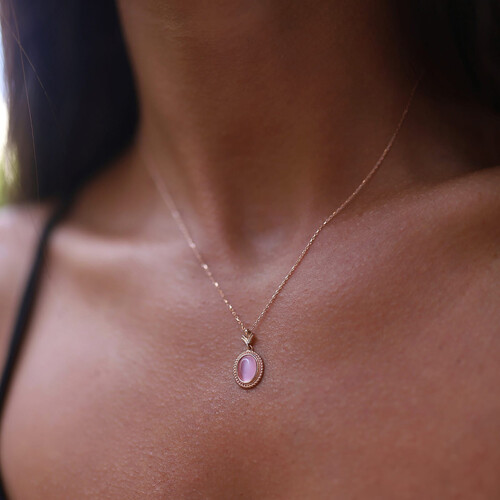 By Golden House - Pembe Ay Taşı Kolye