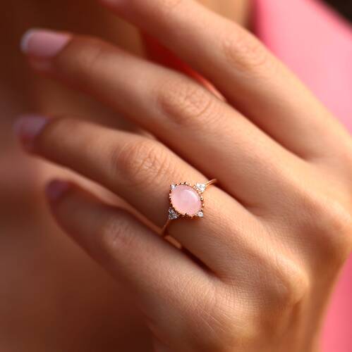 By Golden House - Pink Quartz Yüzük