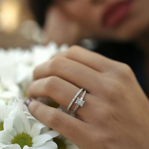 By Golden House - Pırlanta Baget Efekt İkili Yüzük (1)