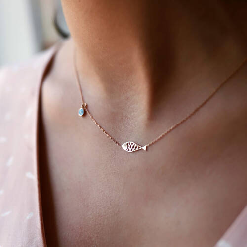 By Golden House - Pırlanta Gözlü Balık Kolye