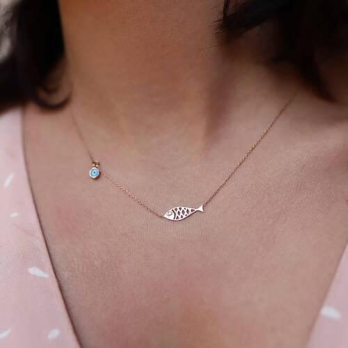 By Golden House - Pırlanta Gözlü Balık Kolye (1)