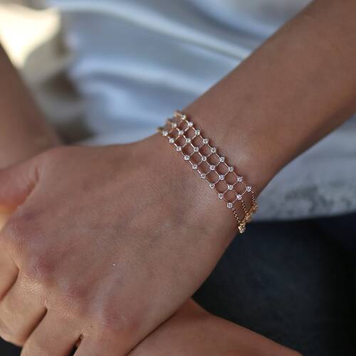 By Golden House - Pırlanta Üç Sıra Zincirli Bileklik