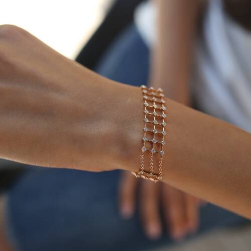By Golden House - Pırlanta Üç Sıra Zincirli Bileklik (1)