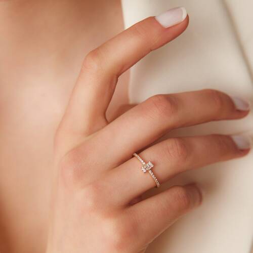 By Golden House - Pırlanta Yarım Tur Baget Yüzük