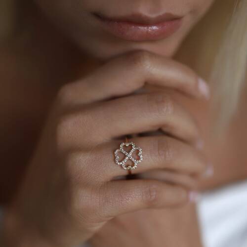 By Golden House - Pırlanta Yonca Yüzük (1)