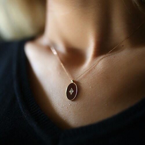 By Golden House - Pırlantalı Oval Kolye