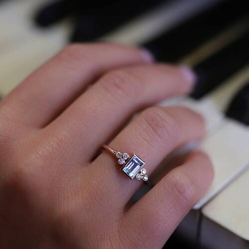 By Golden House - Pırlantalı Sky Blue Topaz Yüzük