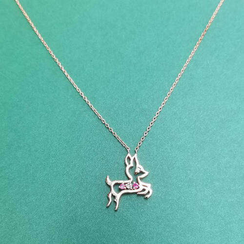 By Golden House - Pırlantalı Yavru Ceylan Kolye (1)