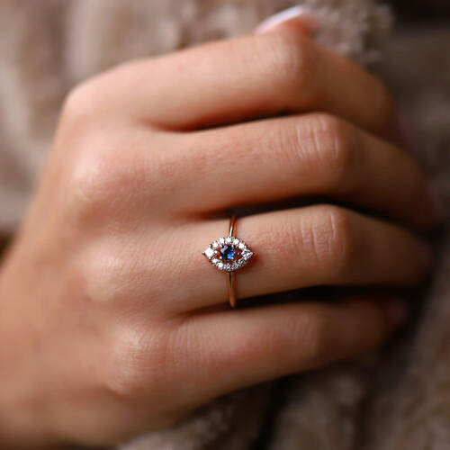 By Golden House - Prenses Pırlantalı Safir Yüzük