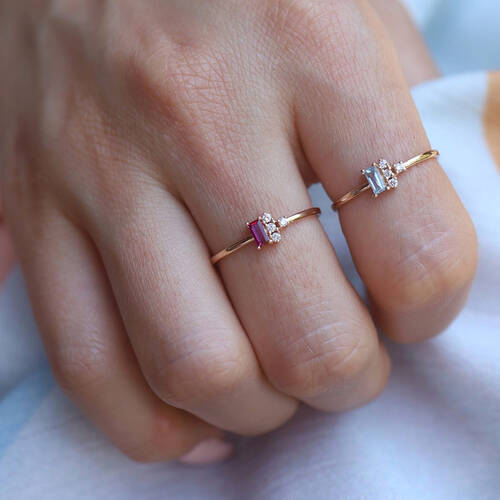 By Golden House - Renkli Baget Pırlanta Yüzük