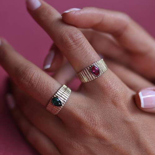 By Golden House - Renkli Taşlı Çizgili Yüzük (1)