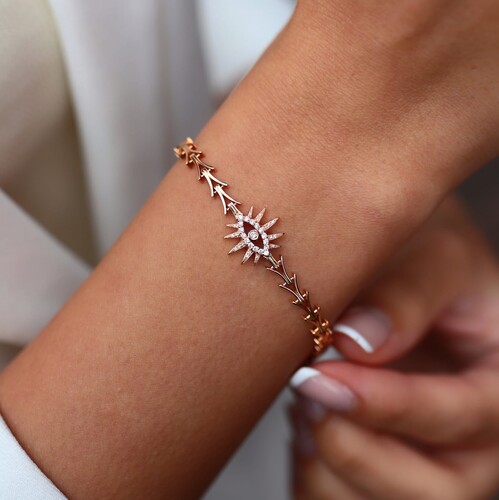 By Golden House - Retro Evil Eye Pırlanta Bileklik