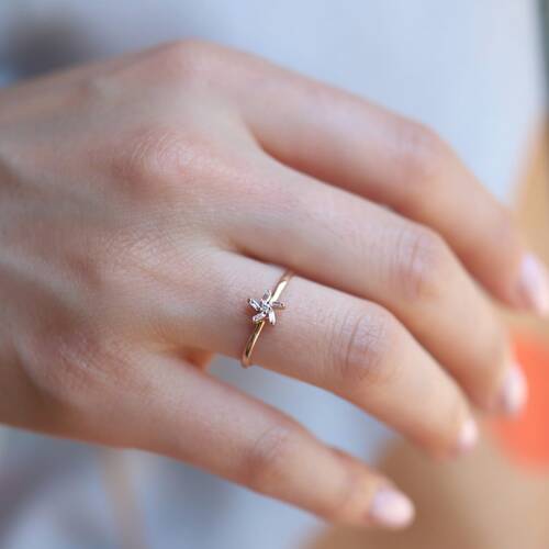 By Golden House - Rüzgar Gülü Baget Pırlanta Yüzük (1)