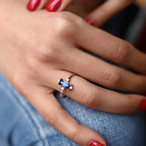 By Golden House - Safir Rengi Baget Yüzük