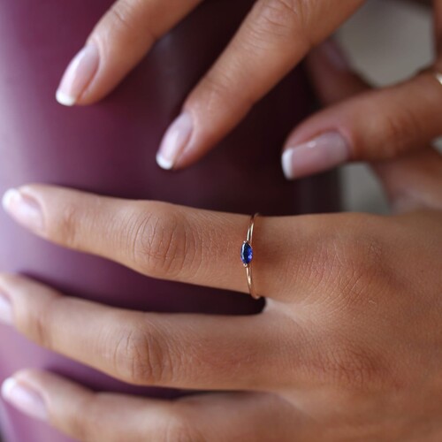 By Golden House - Safir Renkli Markiz Yüzük