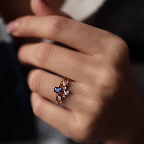 By Golden House - Safir Yaprak Pırlanta Yüzük
