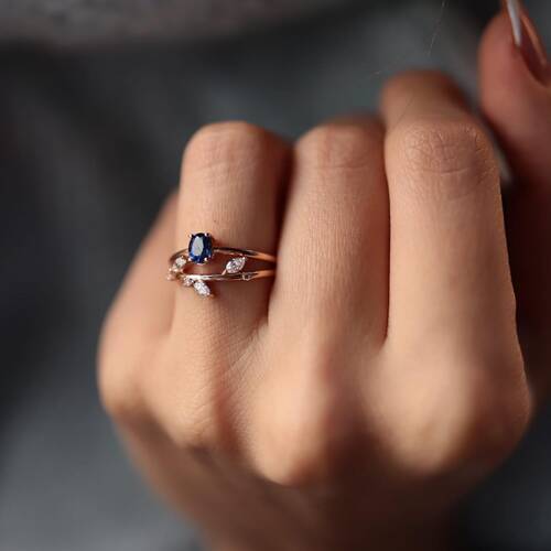 By Golden House - Safir Yaprak Pırlanta Yüzük (1)