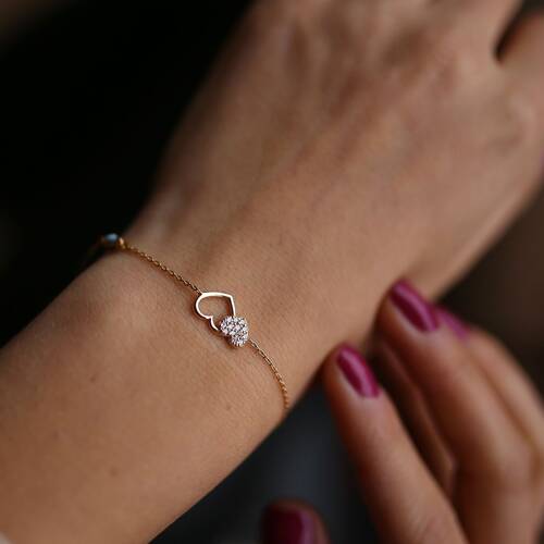 By Golden House - Senle Ben Pırlanta Kalp Bileklik (1)