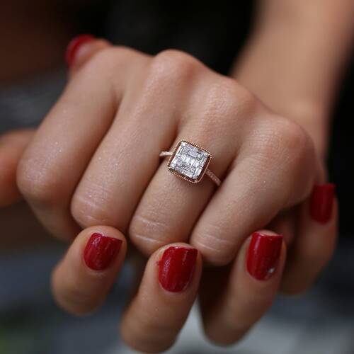 By Golden House - Serpme Baget Pırlanta Yüzük