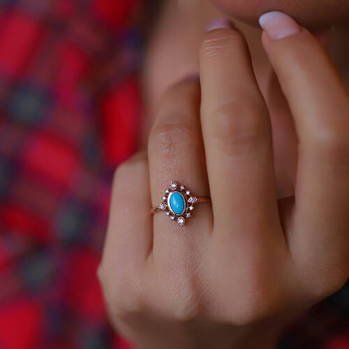 By Golden House - Serpme Taşlı Firuze Yüzük