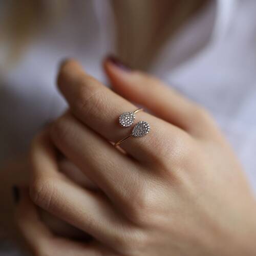 By Golden House - Taşlı Çapraz Damla Yüzük