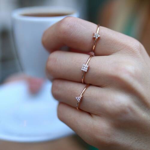 By Golden House - Taşlı Geometrik Yüzük