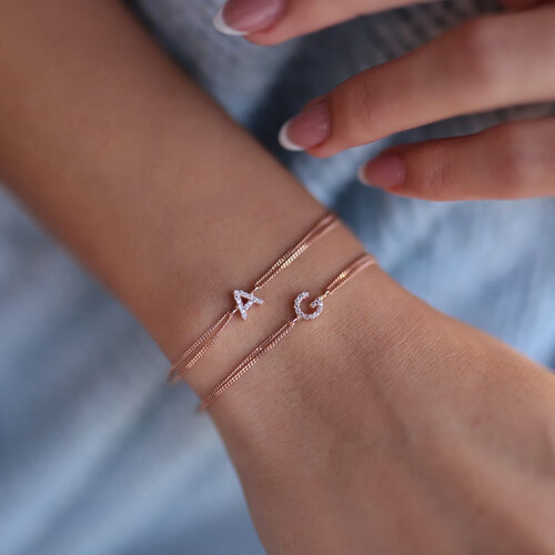 By Golden House - Taşlı Harf Bileklik