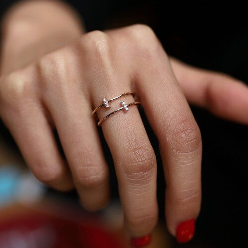 By Golden House - Taşlı İki Sıra Yüzük