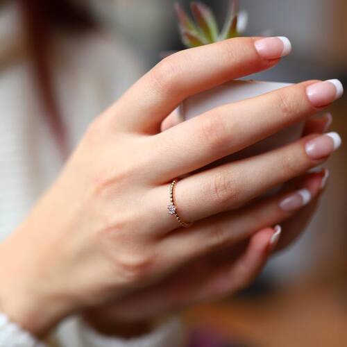 By Golden House - Taşlı Kalp Yüzük