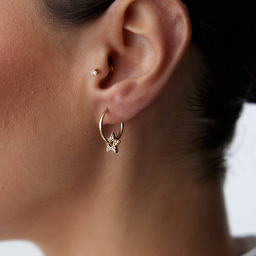 By Golden House - Taşlı Yıldız Sallantılı Halka Küpe (1)