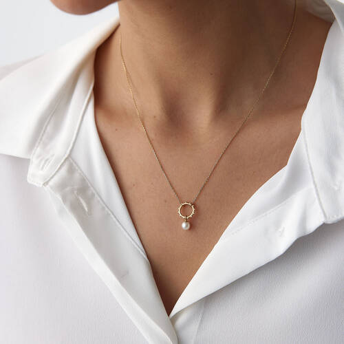 By Golden House - Tek İnci Güneş Kolye