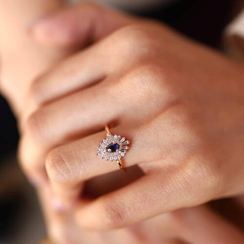By Golden House - Trapez Baget Pırlantalı Safir Yüzük (1)